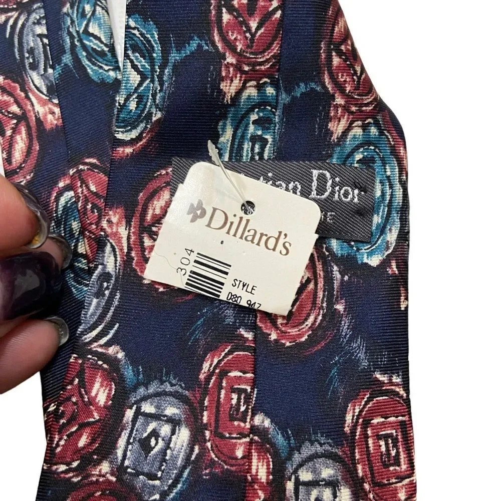 Brand new with‎ Tags Men’s Christian Dior 100% Silk Tie Abstract Print
